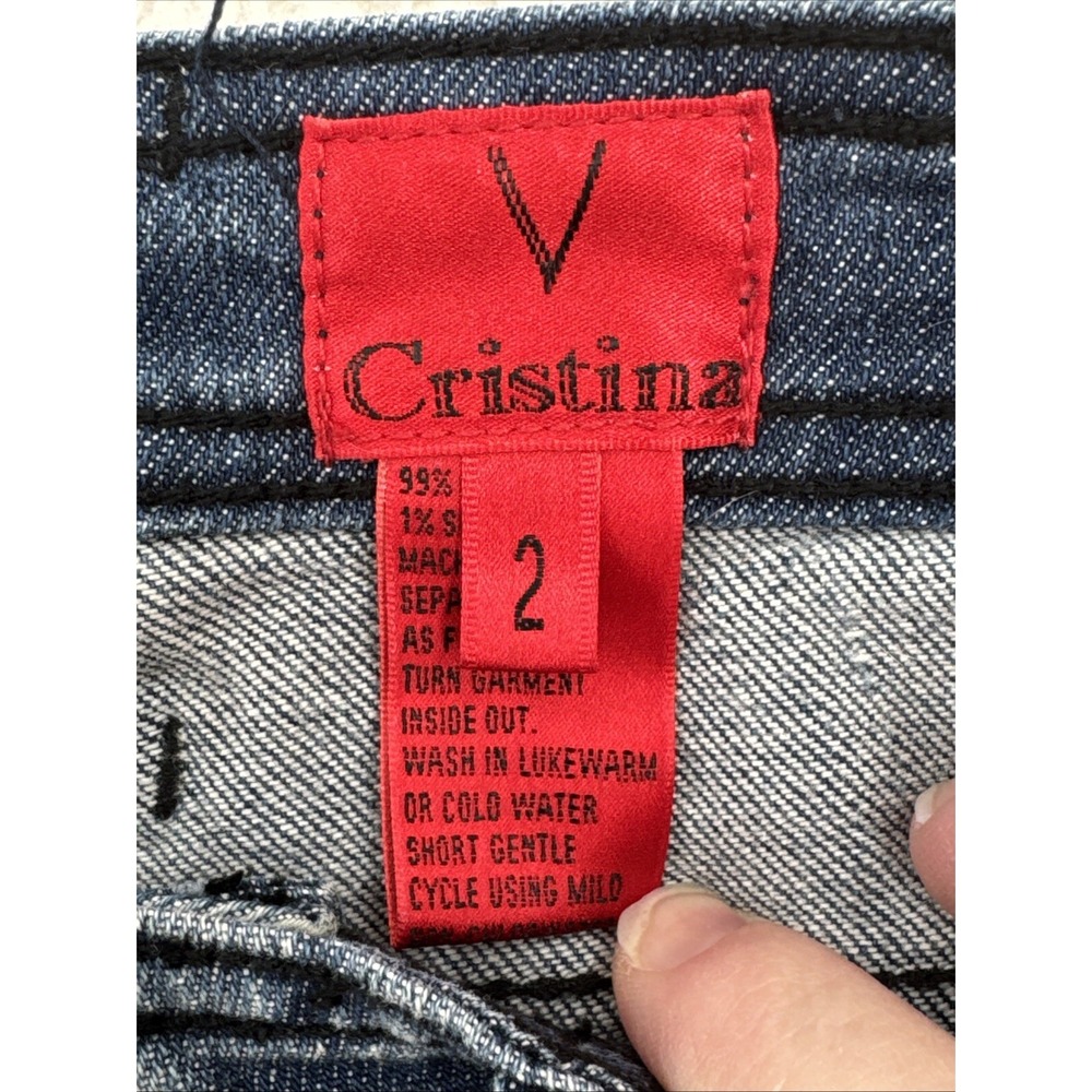 V Cristina Jeans Women Size 2 Blue Embellished Bling Cross Studded Straight Leg - Picture 6 of 12